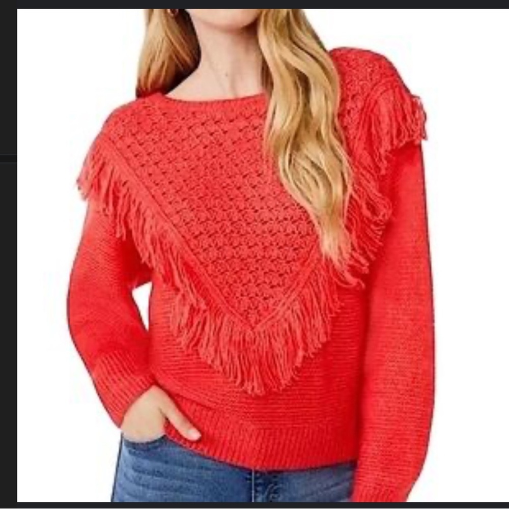 Scoop NYC Women's Fringe Sweater Pullover, Size XL Dark Salmon Pink